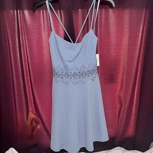 Windsor Sky Blue Mini Dress With Lace Detailing